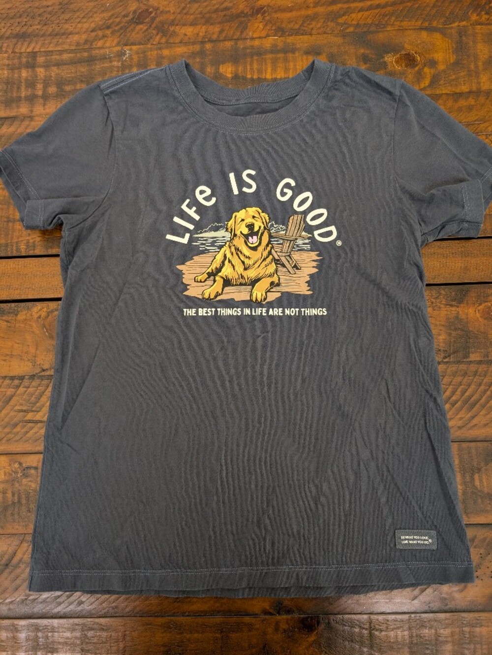 Life Is Good Navy Tee with Yellow Golden Retriever Graphic